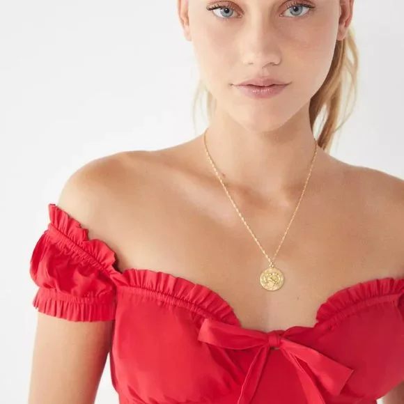 NWT, I.AM.GIA Naomi Ruffle Bustier Top with Sweetheart Neckline, Red, L